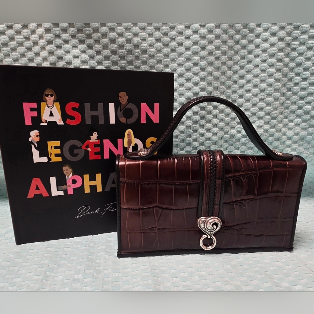 Brighton Dark Brown Crocodile Clutch with Silver Heart Clasp